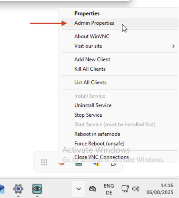 Open UltraVNC Context Menu