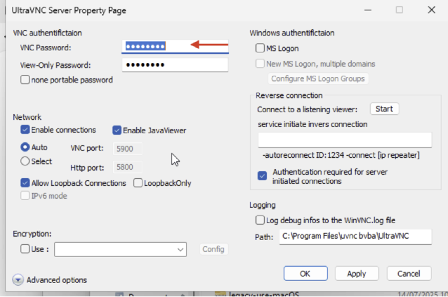 Open UltraVNC Settings
